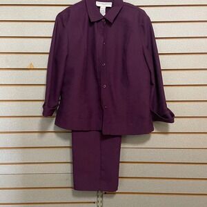Sag Harbor Women's Plum‎ Purple 3 Piece Suit Set Jacket Tank Pants Size 14
